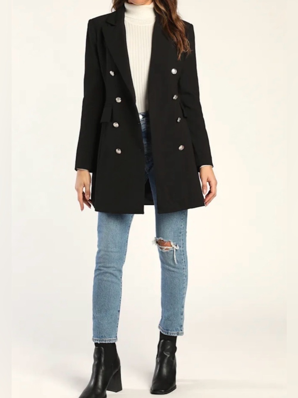 Lulu's Black Double-Breasted Pearl-Button Blazer Dress - Picture 8 of 9